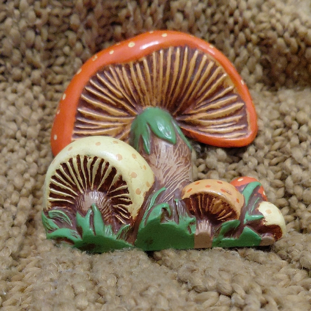 Colorful Mushroom Figurine - Orange and Brown